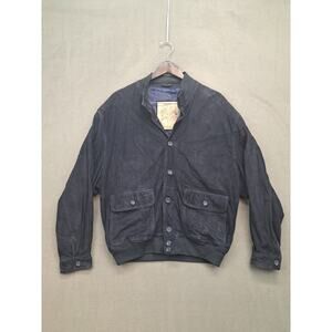 Kapraun Leather Calf Nubuck Coat Jacket Italy Mens 54 (US 44) Blue Bomber Jacket